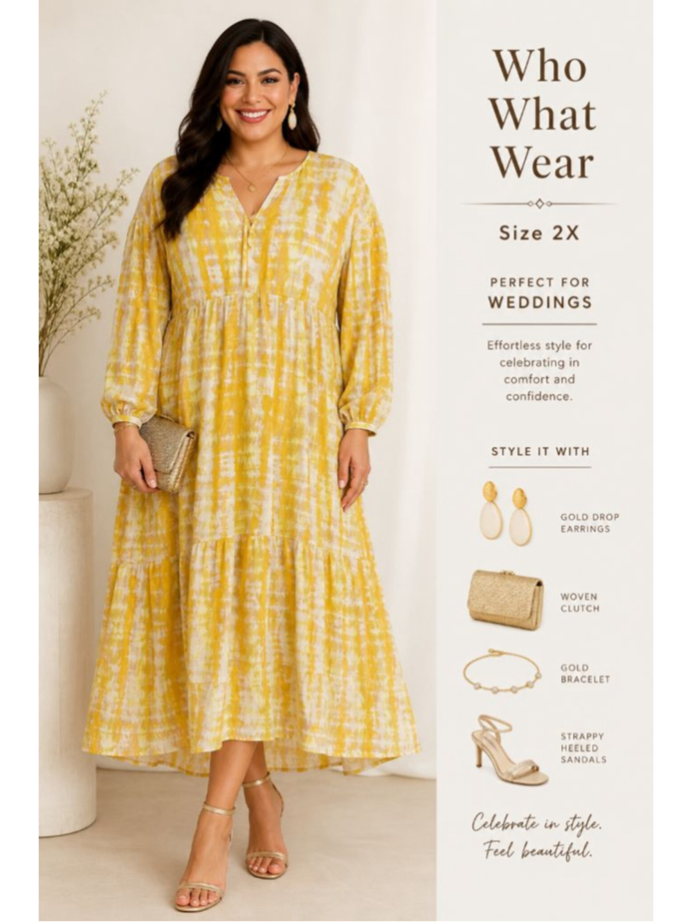 Who What Wear 2X Yellow Tie Dye Maxi Dress Sheer Boho Flowy Summer